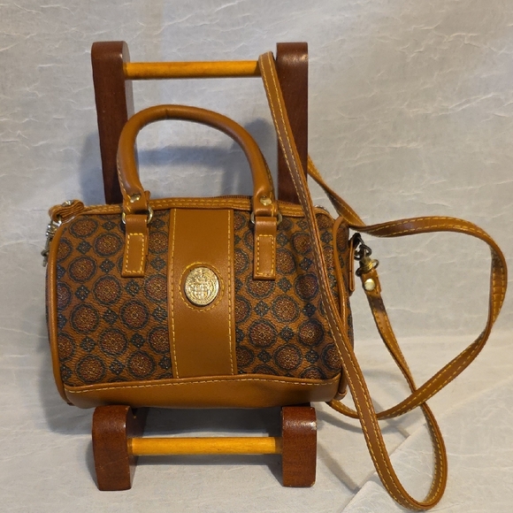 Moni Handbags - Chic Tan Mini Bag with Patterned Design - 48 Inch Strap